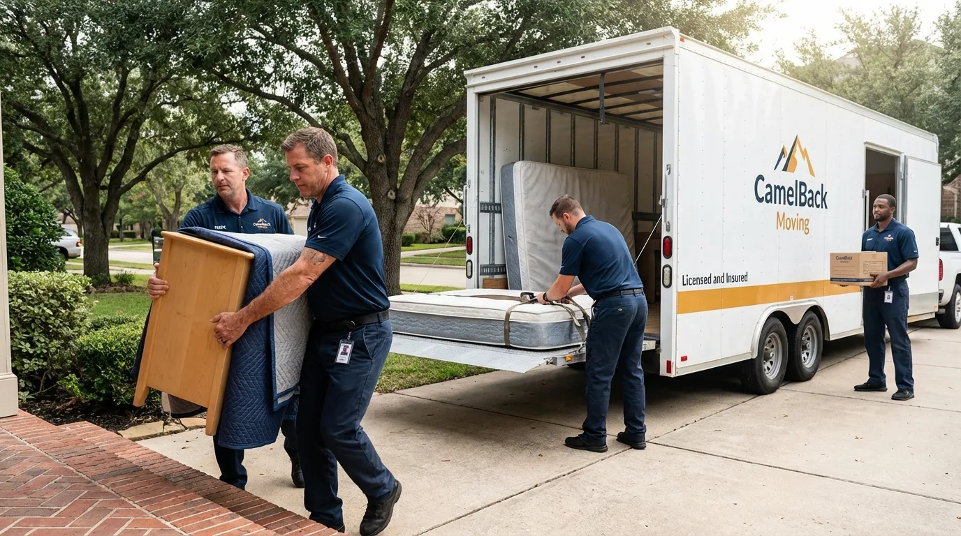 Crew loading residential truck for cross-state move from Linden, TN