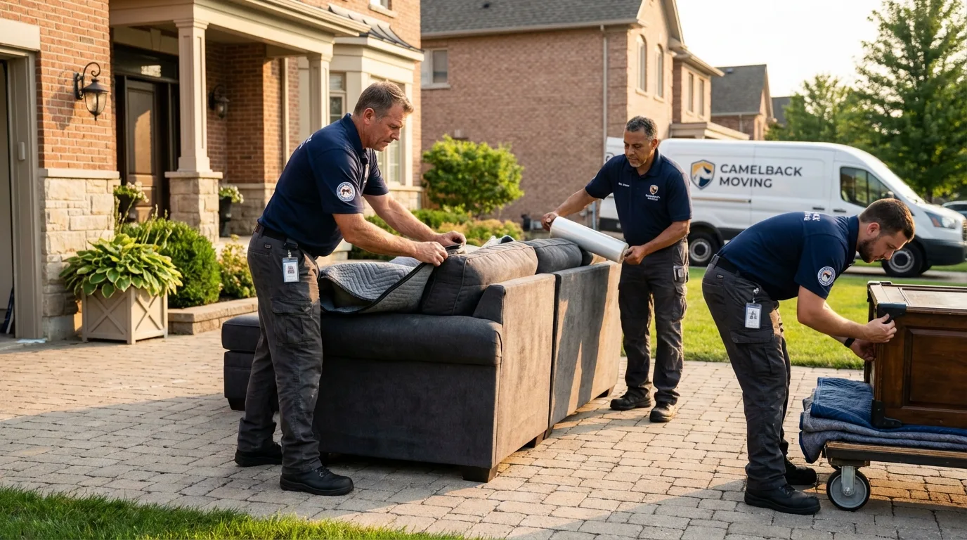 Large estate moving crew wrapping furniture in Linden, TN